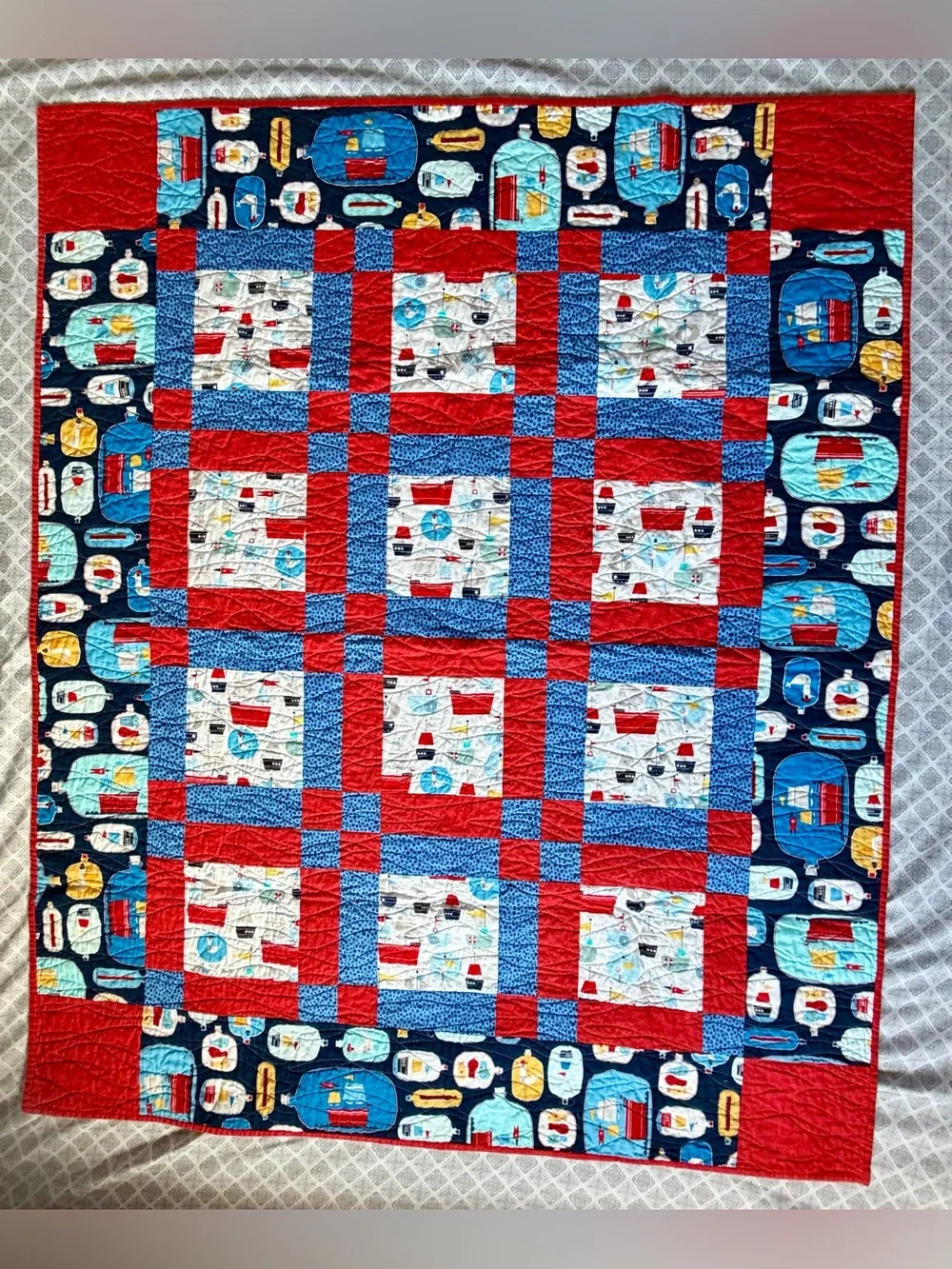 Nautical Patchwork Quilt - Red & Blue